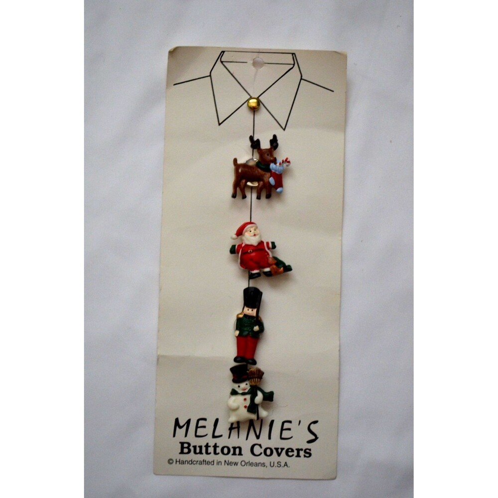 4 Handcrafted Resin Christmas Button Covers Santa Reindeer Nut Cracker Snowman